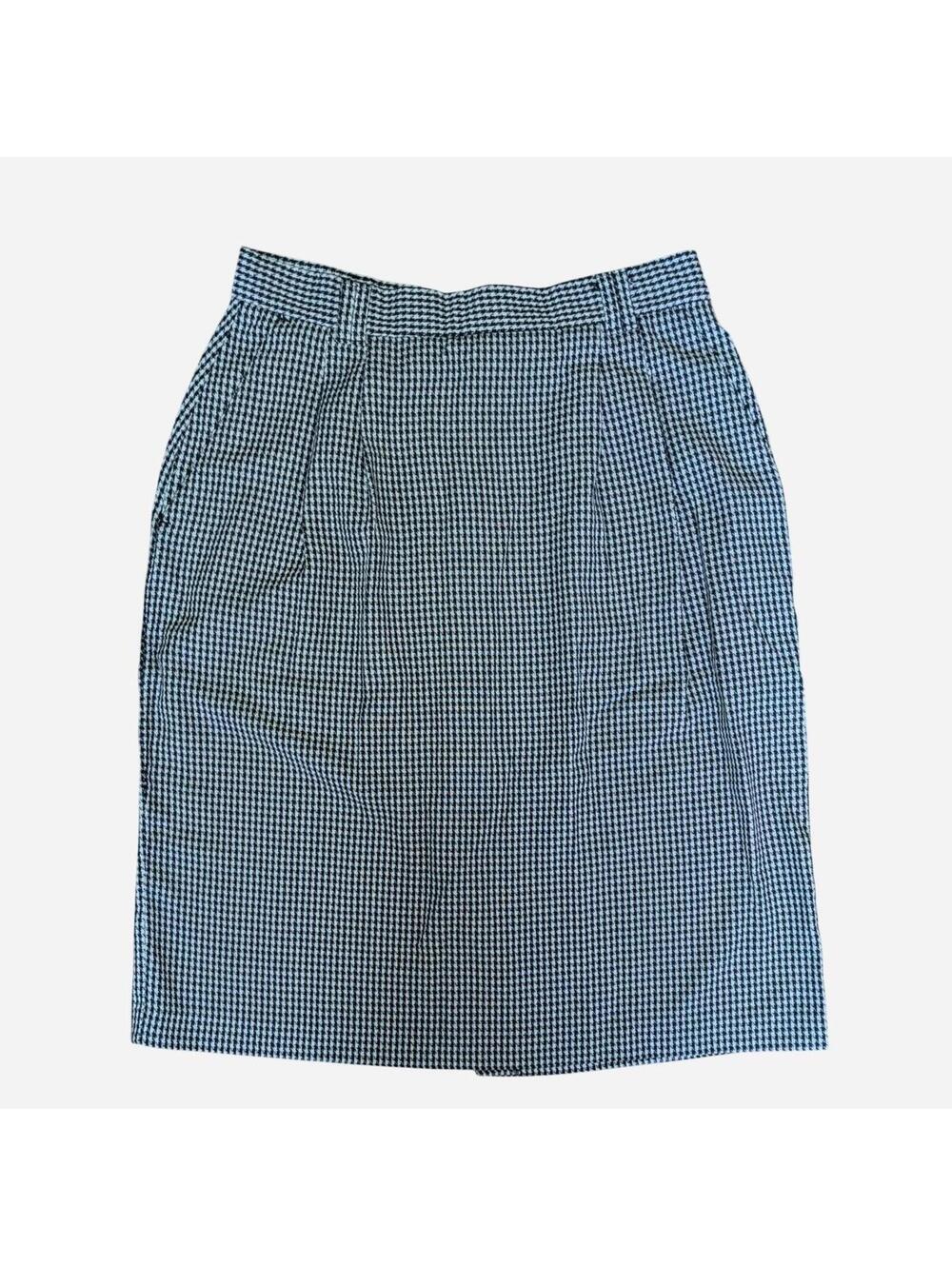 1980s Lord Isaacs Black & White Houndstooth High-Waist Pencil Skirt S/M